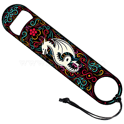 201 Stainless Steel Bottle Opener, with PU Leather Cord, Rectangle, Dragon, 178x38x2mm(AJEW-WH0393-032)
