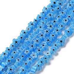 Handmade Millefiori Glass Bead Strands, Flower, Blue, 3.7~5.6x2.6mm, Hole: 1mm, about 88~110pcs/Strand, 15.75''(40cm)(LAMP-J035-4mm-71)