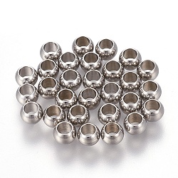 Tarnish Resistant 202 Stainless Steel Beads, Round, Stainless Steel Color, 5x3.5mm, Hole: 3mm(X-STAS-F170-04P-A)