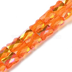Transparent Electroplate Glass Beads Strands, AB Color Plated, Faceted, Bamboo, Orange, 7.6x5.5~6x4mm, Hole: 1.4mm, about 72pcs/strand, 21.85''(55.5cm)(GLAA-Q099-J01-01)