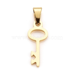 304 Stainless Steel Pendants, Large Hole Pendants, Key, Golden, 22x9x1.1mm, Hole: 7.5x3.5mm(STAS-F239-17G-A)
