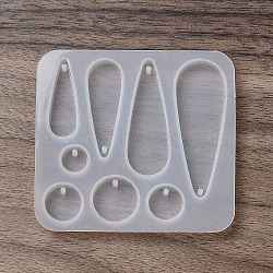 DIY Pendant Silicone Molds, Resin Casting Molds, for UV Resin, Epoxy Resin Jewelry Making, Teardrop & Flat Round, 69.5x75x6mm, Hole: 1.8mm, Inner Diameter: 10~18.5x10~53mm(X-SIMO-F145-01)