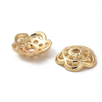 Rack Plating Zinc Alloy Bead Cap, Long-Lasting Plated, 5-Petal, Flower, Real 18K Gold Plated, 10.5x2.7mm, Hole: 1.6mm