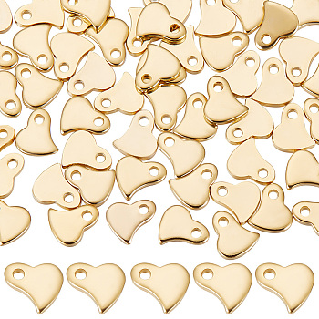 80Pcs 201 Stainless Steel Charms, Stamping Blank Tag, Heart, Real 24K Gold Plated, 6x6x1mm, Hole: 1mm
