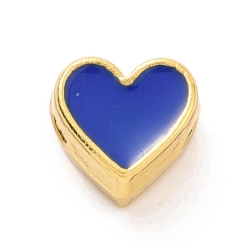 Eco-friendly Rack Plating Brass Enamel Beads, Cadmium Free & Lead Free, Long-Lasting Plated, Real 18K Gold Plated, Heart, Blue, 7x7.5x5mm, Hole: 1.2mm