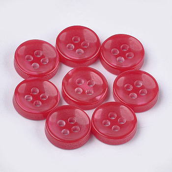 Resin Buttons, 4-Hole, Flat Round, Red, 11.5x3mm, Hole: 1.6mm