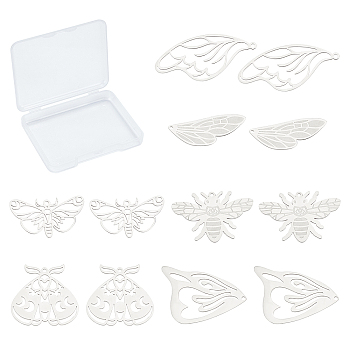 SUNNYCLUE 12Pcs 6 Style 201 Stainless Steel Pendants, Laser Cut, Butterfly & Wing & Beetle & Bee, Stainless Steel Color, 2pcs/style