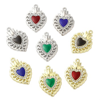 Alloy Pendant, with Glass, Cadmium Free & Nickel Free & Lead Free, Heart with Lotus Charms, Mixed Color, Mixed Color, 27x18.5x3mm, Hole: 1.6mm