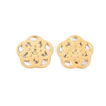 304 Stainless Steel Filigree Joiners Links, Flower, Real 14K Gold Plated, 10x10.5x1mm