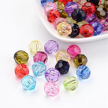 Mixed Transparent Acrylic Beads, Faceted Round, about 12mm in diameter, hole: 2mm