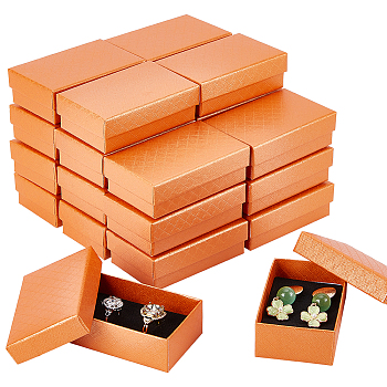 Cardboard Diamond Print Jewelry Storage Box, with Sponge Inside, Rectangle, Orange, 8x5x2.6cm