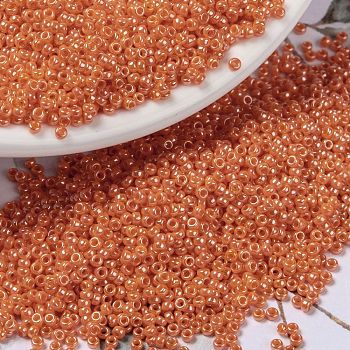 MIYUKI Round Rocailles Beads, Japanese Seed Beads, (RR423) Opaque Light Orange Luster, 15/0, 1.5mm, Hole: 0.7mm, about 5555pcs/bottle, 10g/bottle