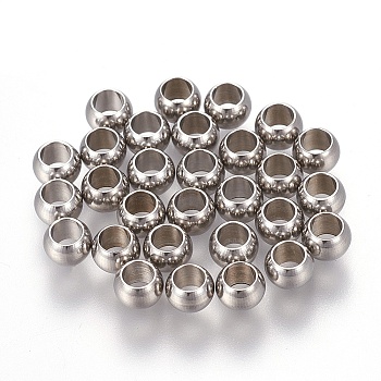 Tarnish Resistant 202 Stainless Steel Beads, Round, Stainless Steel Color, 5x3.5mm, Hole: 3mm