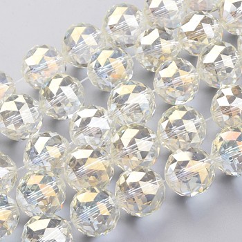 Electroplate Glass Bead Strands, Full Rainbow Plated, Faceted, Round, Light Yellow, 19.5mm, Hole: 2mm, about 12pcs/strand, 8.6 inch(22cm)