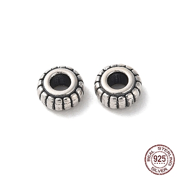 925 Sterling Silver Corrugated Beads, Flat Round, Antique Silver, 4x2mm, Hole: 1.6mm