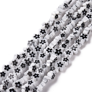 Handmade Millefiori Glass Bead Strands, Flower, White, 3.7~5.6x2.6mm, Hole: 1mm, about 88~110pcs/Strand, 15.75''(40cm)