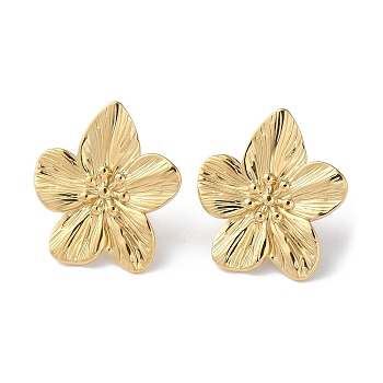 304 Stainless Steel Stud Earrings, Flower, Real 14K Gold Plated, 30x27mm