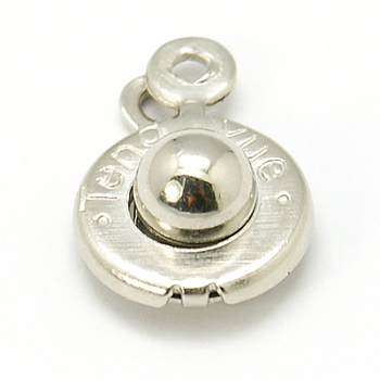 Iron Snap Clasps, Flat Round, with Word, Silver, 14x9x5mm, Hole: 1mm