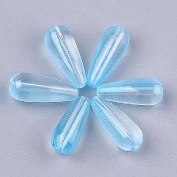 Transparent Spray Painted Glass Beads, teardrop, Light Sky Blue, 19x8mm, Hole: 1.4mm