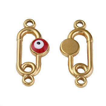 304 Stainless Steel Enamel Connector Charms, Golden, Oval with Evil Eye, Dark Red, 23x10x3mm, Hole: 1.6mm