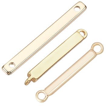 30Pcs 3 Styles Brass Connector Charms, Rectangle Links, Real 18K Gold Plated, 15~19x2x1.5mm, Hole: 1mm, 10pcs/style