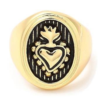Rack Plating Brass Heart Open Cuff Ring, Signet Rings, Lead Free & Cadmium Free, Real 18K Gold Plated, Inner Diameter: 18mm