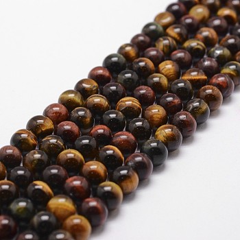 Natural Tiger Eye Bead Strands, Round, 8mm, Hole: 1mm, about 49pcs/strand, 15 inch