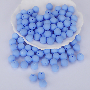 Round Silicone Focal Beads, Chewing Beads For Teethers, DIY Nursing Necklaces Making, Light Blue, 15mm, Hole: 2mm