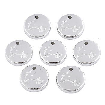 316 Surgical Stainless Steel Charms, Flat Round with Constellation, Stainless Steel Color, Pisces, 10x2mm, Hole: 1mm