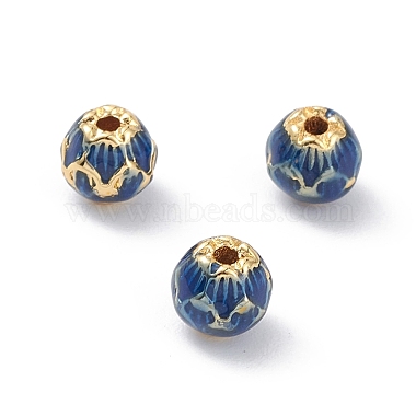 Real 18K Gold Plated Marine Blue Round Brass+Enamel Beads