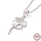 Rhodium Plated Sterling Silver Clover Pendant Necklace with Clear Cubic Zirconia for Women(NJEW-P267-04P)-1