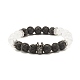 Natural Crackle Quartz & Lava Rock Round Beads Stretch Bracelets Set(BJEW-JB07205)-3